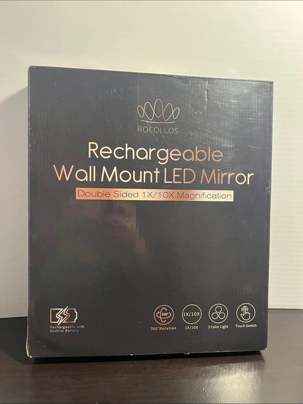 13” Rocollos Rechargeable Wall Mount LED Mirror - Black